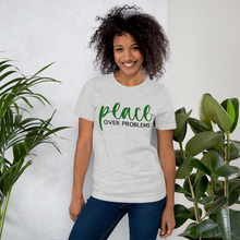 Load image into Gallery viewer, Gray + Green Cursive P.O.P. T-shirt
